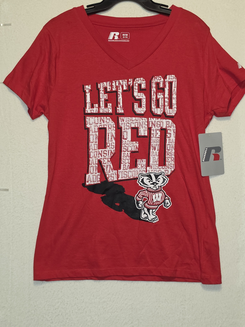 Russell Athletic Red V-Neck 'LET'S GO RED' Graphic Tee